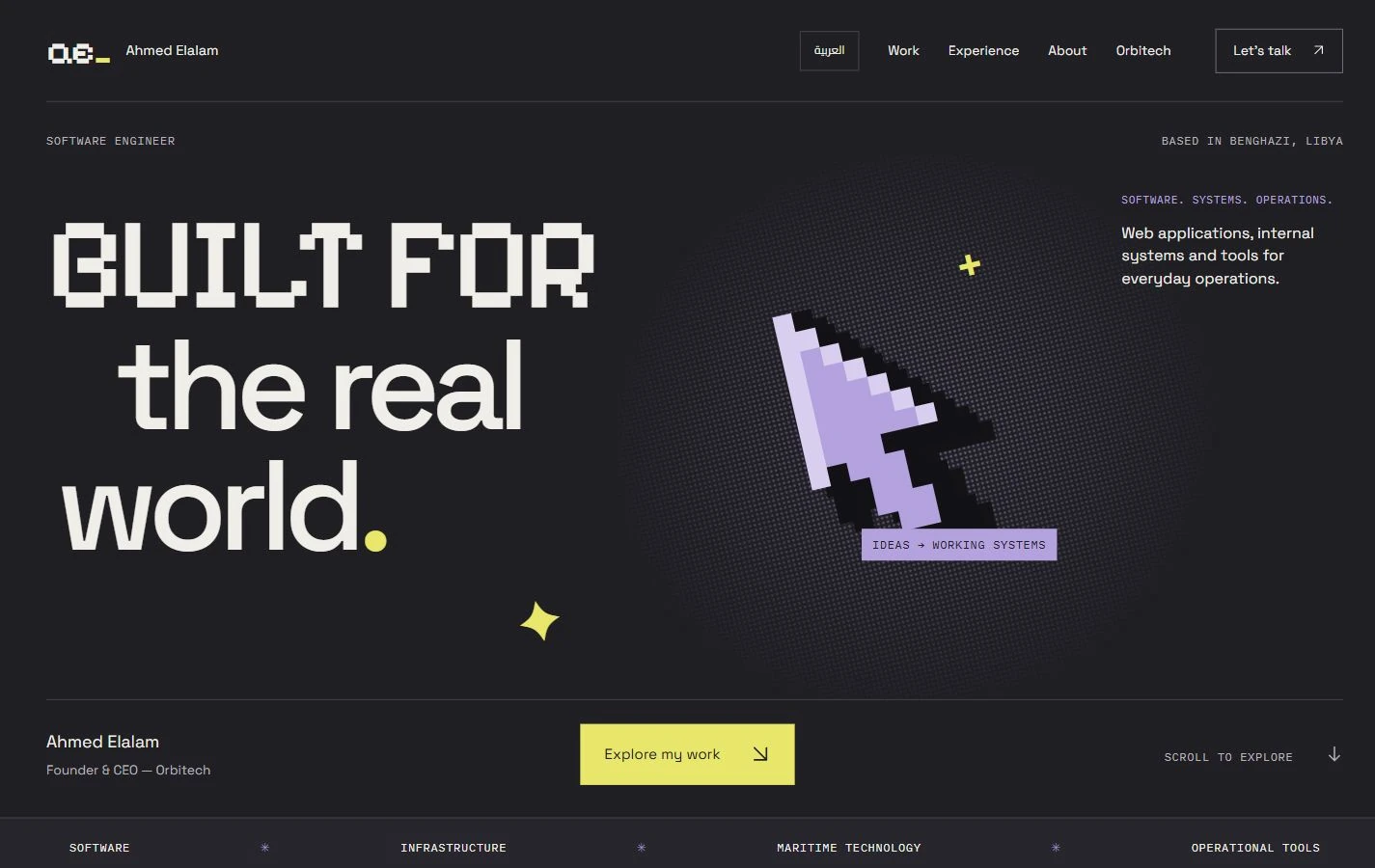 Ahmed Elalam — interface presented in a device mockup