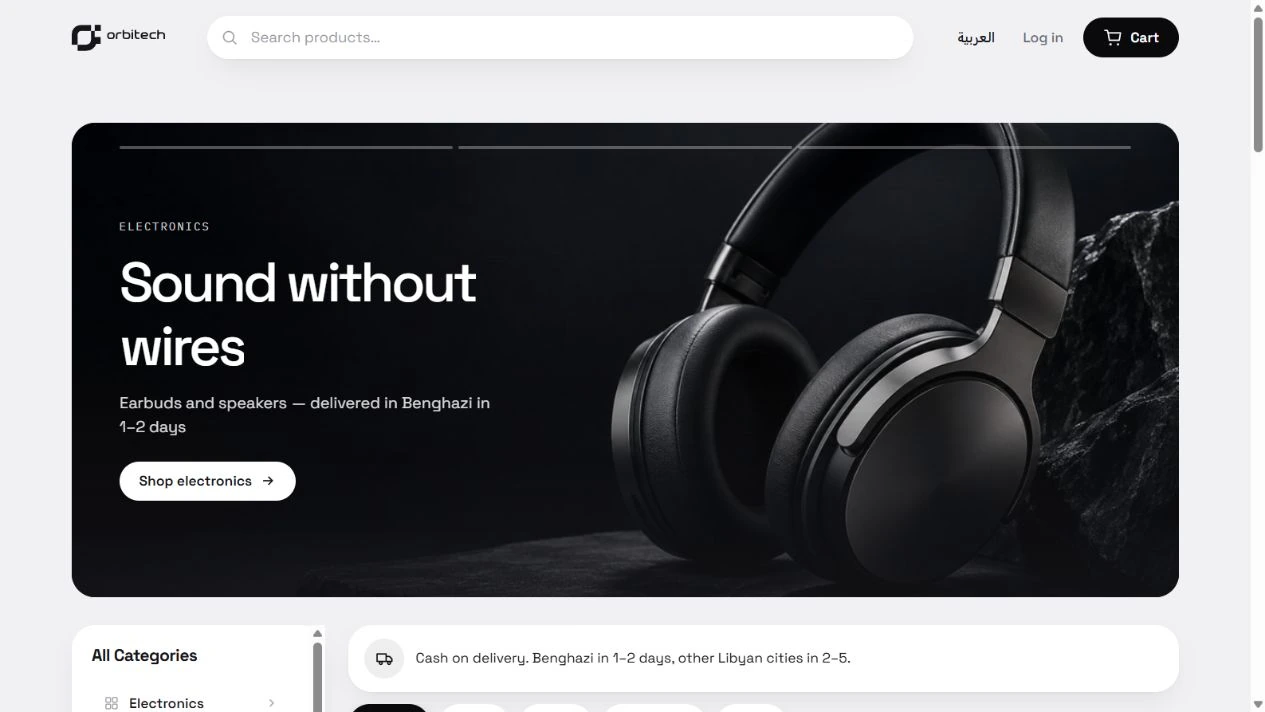 Orbitech Store — interface presented in a device mockup