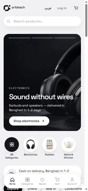 Orbitech Shop — interface presented in a device mockup